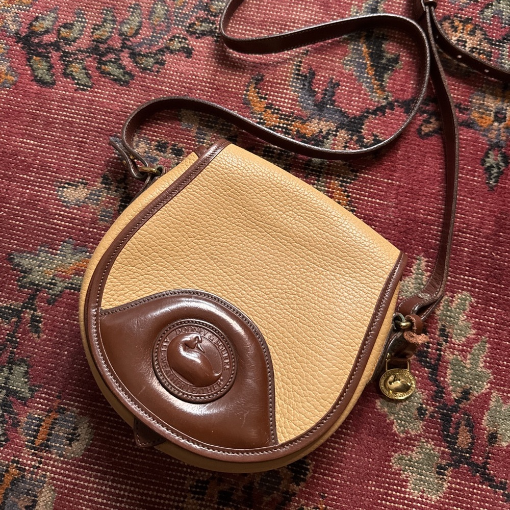 Dooney & Bourke Vintage AWL Brown and Tan Leather Crossbody Saddle Bag